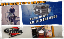 Load image into Gallery viewer, Popcorn Snare Drum by GRIFFIN - Firecracker Acoustic 10" x 6" Poplar Shell with Zebra Wood PVC