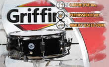 Load image into Gallery viewer, GRIFFIN Snare Drum - Poplar Wood Shell 14" x 5.5" with Black PVC & Coated Head - Acoustic Marching