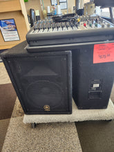 Load image into Gallery viewer, Behringer Europower PMP 3000 Powered Mixer with pair of Yamaha BR12 12&quot; Speakers, Speaker Stands and Wood Mixer Case - USED
