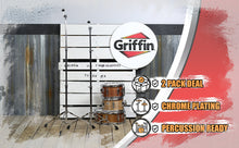 Load image into Gallery viewer, Straight Cymbal Stand (2 Pack) by GRIFFIN - Double Braced Legs, Slip-Proof Gear Holder - Light-Duty