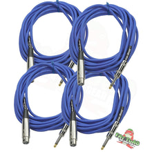 Load image into Gallery viewer, XLR Female to 1/4" Male Jack Microphone Cables (4 Pack) by FAT TOAD - 20ft Pro Audio Blue Mic Cord