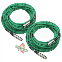 Load image into Gallery viewer, XLR Microphone Cables (2 Pack) by FAT TOAD - 50ft Pro Audio Green Mic Cord Patch Extension Wire