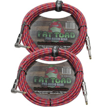 Load image into Gallery viewer, Guitar Cables (2 Pack) Right Angle to Straight-End Instrument Cord Tweed Cloth Jacket by FAT TOAD