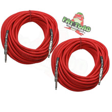 Load image into Gallery viewer, 1/4" to 1/4 Male Jack Speaker Cables (2 Pack) by FAT TOAD - 50ft Professional Pro Audio Red DJ