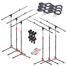 Load image into Gallery viewer, GRIFFIN Microphone Boom Stand (Pack of 6) with XLR Cables & Mic Clip - Telescopic Arm Tripod Legs