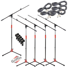 Load image into Gallery viewer, GRIFFIN Microphone Stand (Pack of 5) with XLR Cables & Mic Clip - Telescoping Boom Arm Tripod Legs