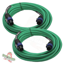Load image into Gallery viewer, Speakon to Speakon Cables (2 Pack) by FAT TOAD - 25ft Professional DJ Pro Audio Green Speaker PA