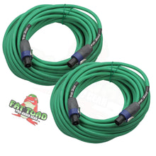 Load image into Gallery viewer, Speakon to Speakon Cables (2 Pack) by FAT TOAD - 50ft Professional Pro Audio Green Speaker PA Cord