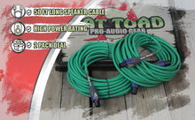 Load image into Gallery viewer, Speakon to Speakon Cables (2 Pack) by FAT TOAD - 50ft Professional Pro Audio Green Speaker PA Cord