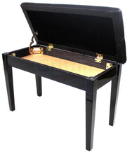 Load image into Gallery viewer, Premium Antique Black Piano Bench By Griffin - Solid Wood Frame & Luxurious, Comfortable PU Leather Padded Duet Double Seat Ergonomic Keyboard Stool With Storage Space, Durable & Sturdy, Vintage Design