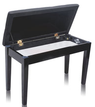 Load image into Gallery viewer, Premium Antique Black Piano Bench By Griffin - Solid Wood Frame & Luxurious, Comfortable PU Leather Padded Duet Double Seat Ergonomic Keyboard Stool With Storage Space, Durable & Sturdy, Vintage Design