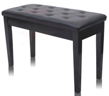 Load image into Gallery viewer, Premium Antique Black Piano Bench By Griffin - Solid Wood Frame & Luxurious, Comfortable PU Leather Padded Duet Double Seat Ergonomic Keyboard Stool With Storage Space, Durable & Sturdy, Vintage Design