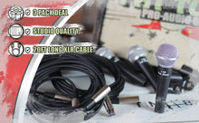 Load image into Gallery viewer, Dynamic Vocal Microphones with XLR Mic Cables & Clips (3 Pack) by FAT TOAD - Cardioid Handheld