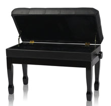 Load image into Gallery viewer, GRIFFIN Genuine Leather Piano Bench - Oversize Keyboard Duet Stool - Black Solid Wood & Music Seat