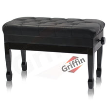 Load image into Gallery viewer, GRIFFIN Genuine Leather Piano Bench - Oversize Keyboard Duet Stool - Black Solid Wood & Music Seat