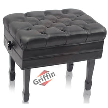 Load image into Gallery viewer, Genuine Leather Adjustable Piano Bench by GRIFFIN - Black Solid Wood Vintage Style & Heavy-Duty