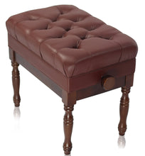 Load image into Gallery viewer, Genuine Leather Adjustable Piano Bench by GRIFFIN - Brown Solid Wood Vintage Design, Heavy-Duty