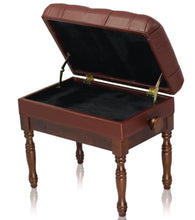 Load image into Gallery viewer, Genuine Leather Adjustable Piano Bench by GRIFFIN - Brown Solid Wood Vintage Design, Heavy-Duty