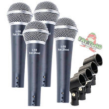 Load image into Gallery viewer, Cardioid Microphones with Clips (4 Pack) by FAT TOAD - Vocal Handheld, Wired Unidirectional Mic