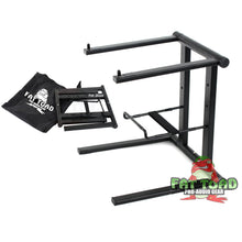 Load image into Gallery viewer, Folding DJ Laptop Stand with Sub-tray Shelf by FAT TOAD - Pro Audio Computer Table Top Rack Stand