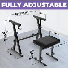 Load image into Gallery viewer, Black Adjustable Z Style Keyboard Stand w/ Mesh Cushion Bench