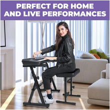 Load image into Gallery viewer, Black Adjustable Z Style Keyboard Stand w/ Mesh Cushion Bench