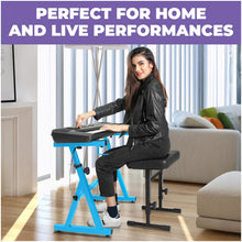 Load image into Gallery viewer, Adjustable Light Blue Z Style Keyboard Stand w/ Bench