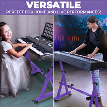 Load image into Gallery viewer, Adjustable Z Style Purple Keyboard Stand with Wheels