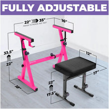 Load image into Gallery viewer, Pink Adjustable Z Style Keyboard Stand w/ Mesh Cushion Bench