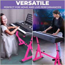 Load image into Gallery viewer, Adjustable Z Shape Pink Keyboard Stand with Wheels