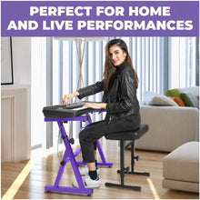 Load image into Gallery viewer, Adjustable Purple Z Style Keyboard Stand w/ Bench