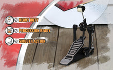 Load image into Gallery viewer, Single Kick Bass Drum Pedal by GRIFFIN - Deluxe Double Chain Foot Percussion Hardware for Intense Play - 4 Sided Beater & Adjustable Power Cam System