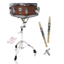 Load image into Gallery viewer, GRIFFIN Snare Drum Package with Snare Stand, 2 Pairs of Drum Sticks & Drum Key Snare Kit