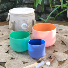 Load image into Gallery viewer, Set of 3 Rainbow Color Sound Therapy Bowls in Beige Carry-On Case