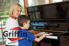 Load image into Gallery viewer, Premium Antique Black Piano Bench By Griffin - Solid Wood Frame & Luxurious, Comfortable PU Leather Padded Duet Double Seat Ergonomic Keyboard Stool With Storage Space, Durable & Sturdy, Vintage Design