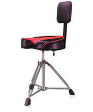 Load image into Gallery viewer, Saddle Drum Throne with Backrest Support by GRIFFIN - Padded Leather Drummer Motorcycle Biker Style
