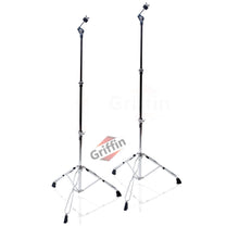 Load image into Gallery viewer, Straight Cymbal Stand (2 Pack) by GRIFFIN - Double Braced Legs, Slip-Proof Gear Holder - Light-Duty