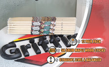 Load image into Gallery viewer, 12 Pairs of Select Elite Maple Wood Drum Sticks by GRIFFIN Attack Zzzap - Size 5A Premium Balanced