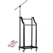 Load image into Gallery viewer, GRIFFIN Rack Mount Cart Stand & Top Mixer Platform 25U - Rolling Music Studio Booth Case Holder