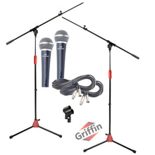 Load image into Gallery viewer, GRIFFIN Microphone Boom Stand, Cardioid Dynamic Mic, XLR Cable, & Clip (Pack of 2) - Telescoping Arm