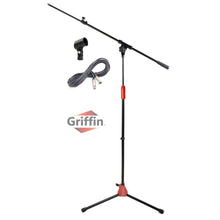 Load image into Gallery viewer, Microphone Stand with Telescoping Boom, XLR Cable and Mic Clip Package by GRIFFIN - Premium Tripod