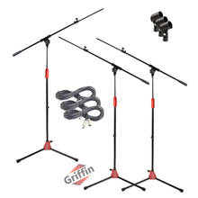 Load image into Gallery viewer, Microphone Boom Stand with XLR Mic Cable & Clip (Pack of 3) by GRIFFIN - Telescoping Arm Tripod Legs