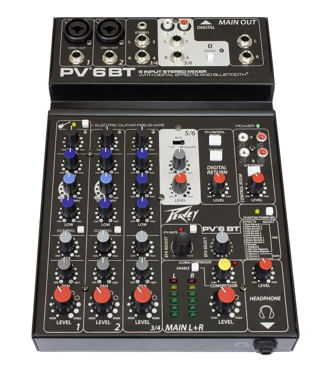 Peavey PV 6 BT 120US 6-channel Mixer with Effects and Bluetooth