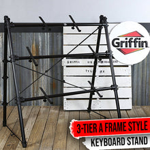 Load image into Gallery viewer, 3 Tier Piano Keyboard Stand by GRIFFIN - Triple A-Frame Standing Synthesizer Mixer Workstation