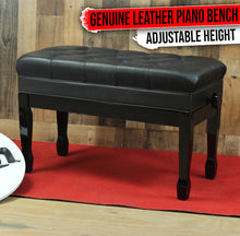 Load image into Gallery viewer, GRIFFIN Genuine Leather Piano Bench - Oversize Keyboard Duet Stool - Black Solid Wood & Music Seat