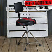 Load image into Gallery viewer, Saddle Drum Throne with Backrest Support by GRIFFIN - Padded Leather Drummer Motorcycle Biker Style