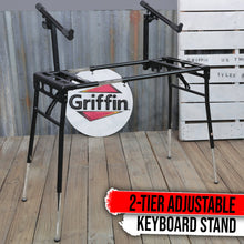 Load image into Gallery viewer, GRIFFIN 2-Tier DJ Coffin Workstation Stand - Double Table Top Keyboard & Laptop Holder Mount