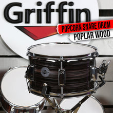 Load image into Gallery viewer, Popcorn Snare Drum by GRIFFIN - Firecracker Acoustic 10" x 6" Poplar Shell with Zebra Wood PVC