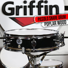 Load image into Gallery viewer, Piccolo Snare Drum 13" x 3.5" by GRIFFIN - 100% Poplar Wood Shell Black PVC & White Coated Drum Head
