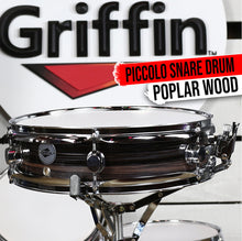Load image into Gallery viewer, Piccolo Snare Drum 13" x 3.5" by GRIFFIN - 100% Poplar Shell Zebra Wood Finish & Coated Drum Head